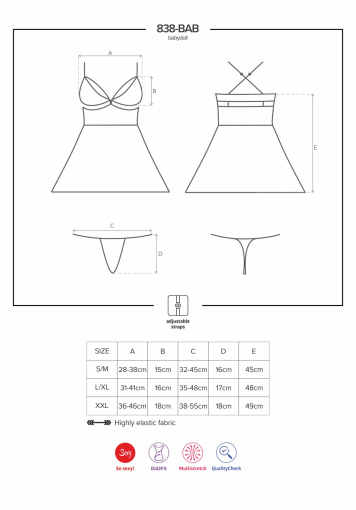 (SALE) Еротичний мереживний комплект із сіточкою Obsessive 838-BAB-1babydoll & thong black S/M, чорний, пен - фото №8