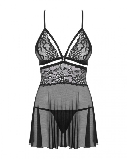 (SALE) Еротичний мереживний комплект із сіточкою Obsessive 838-BAB-1babydoll & thong black S/M, чорний, пен - фото №6