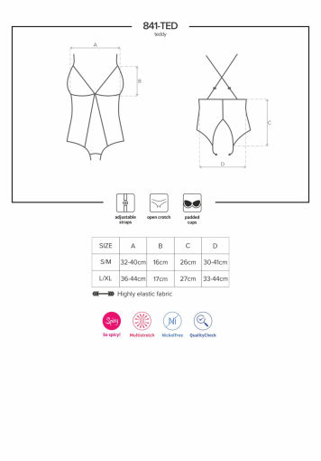 Сітчастий боді з відкритими сідницями Obsessive 841-TED-1 teddy S/M, чорний - фото №7