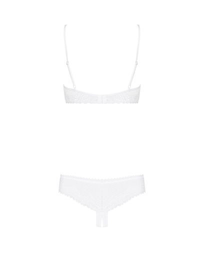 Еротичний комплект з бюстгальтером-получашкою Obsessive Alabastra S/M, білий, трусики з доступом - фото №6