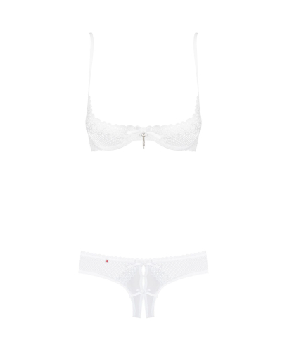 Еротичний комплект з бюстгальтером-получашкою Obsessive Alabastra S/M, білий, трусики з доступом - фото №5