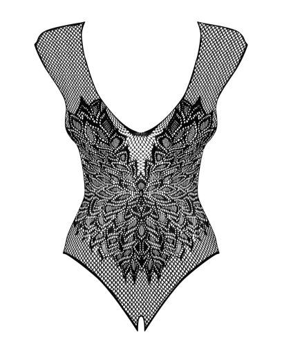 Бодістокінг із великої сітки з мереживом Obsessive B112 teddy S/M/L, чорний, з доступом - фото №4