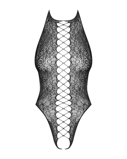 Бодістокінг з ефектом шнурівки Obsessive B113 teddy S/M/L відкрита спина, халтер, з доступом - фото №5