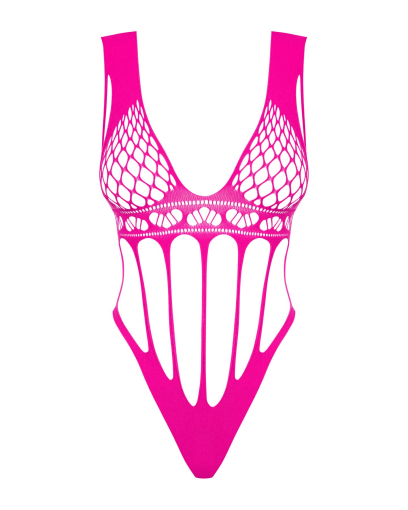 Сітчастий бодістокінг із поздовжніми вирізами Obsessive B121 teddy S/M/L, рожевий - фото №5