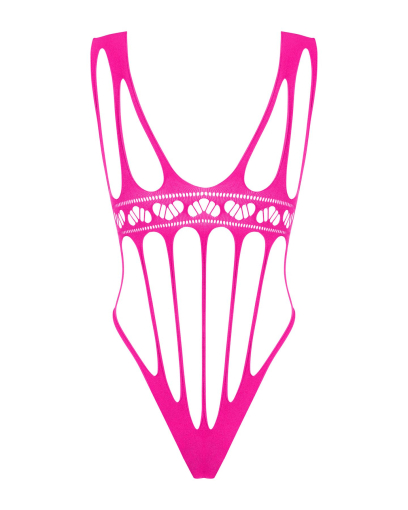 Сітчастий бодістокінг із поздовжніми вирізами Obsessive B121 teddy S/M/L, рожевий - фото №6