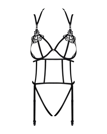 Боді зі стреп із доступом Obsessive Badossa crotchless teddy S/M, чорний - фото №5