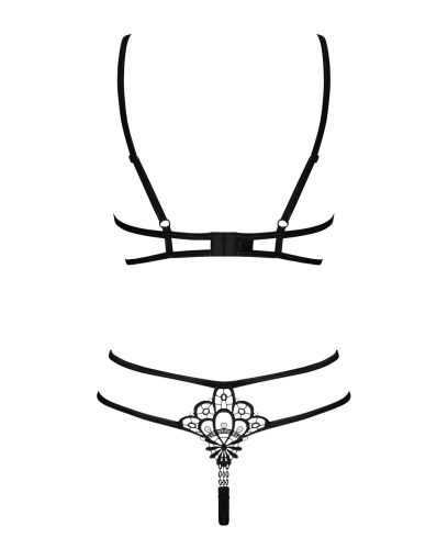 Еротичний комплект зі стреп Obsessive Badossa 2-pcs set S/M, чорний, з доступом, бюстгальтер, стрінг - фото №6