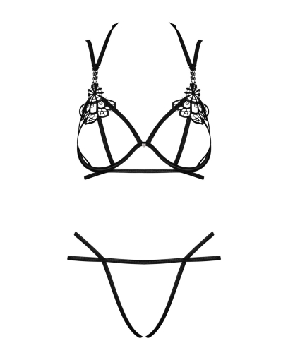 Еротичний комплект зі стреп Obsessive Badossa 2-pcs set L/XL, чорний, з доступом, бюстгальтер, стрін - фото №5