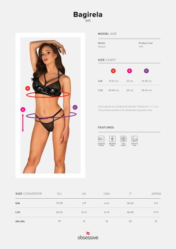 Еротичний комплект під латекс зі стрепами Obsessive Bagirela 2-pcs set S/M, чорний, під леопард, бюс - фото №7