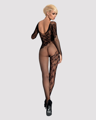 Бодістокінг Obsessive Bodystocking F210 S/M/L black, рукава-мітенки, сітка, кольорове мереживо - фото №5