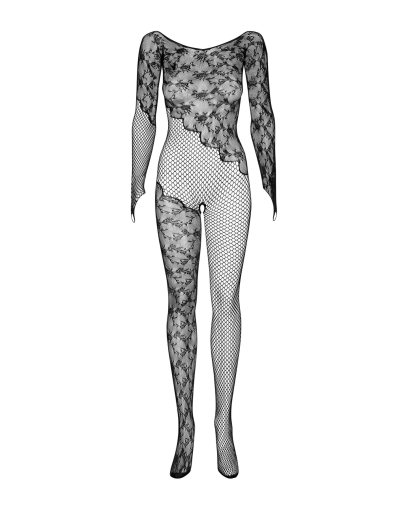 Бодістокінг Obsessive Bodystocking F210 S/M/L black, рукава-мітенки, сітка, кольорове мереживо - фото №6