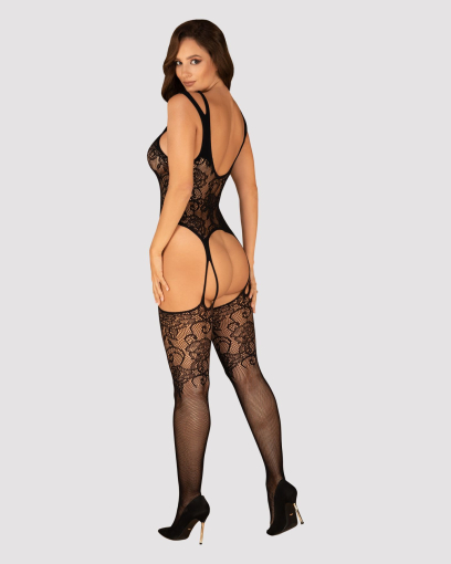 Бодістокінг Obsessive Bodystocking F237 XL/XXL, рослинне плетіння, імітація панчіх - фото №4