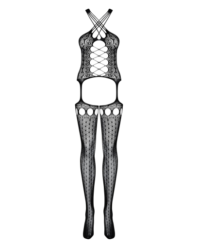 Бодістокінг Obsessive Bodystocking G313 S/M/L, шнурівка, геометричний декор - фото №5