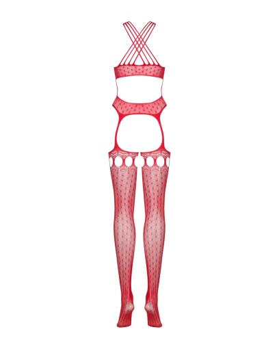 Бодістокінг Obsessive Bodystocking G313 S/M/L red, шнурівка, геометричний декор - фото №6