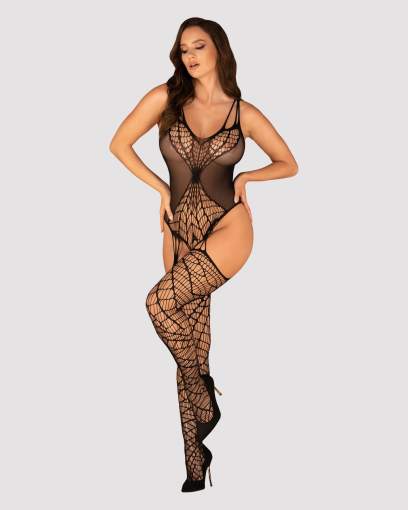 (SALE) Ажурний бодістокінг під павутину Obsessive Bodystocking G325 black S/M/L, чорний, комбінезон, імітац - фото №3