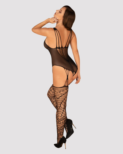 (SALE) Ажурний бодістокінг під павутину Obsessive Bodystocking G325 black S/M/L, чорний, комбінезон, імітац - фото №4