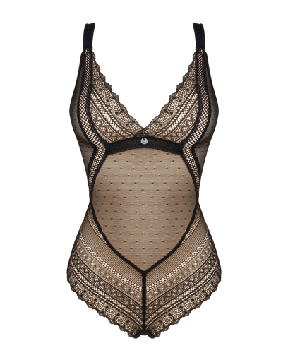 Мереживне боді з декольте Obsessive Estiqua teddy M/L, чорне, широкі лямки - фото №5
