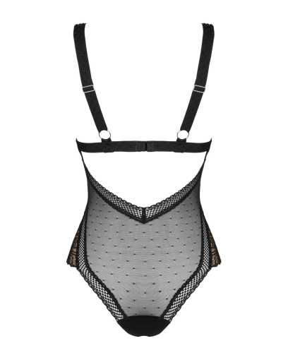 Мереживне боді з декольте Obsessive Estiqua teddy M/L, чорне, широкі лямки - фото №6