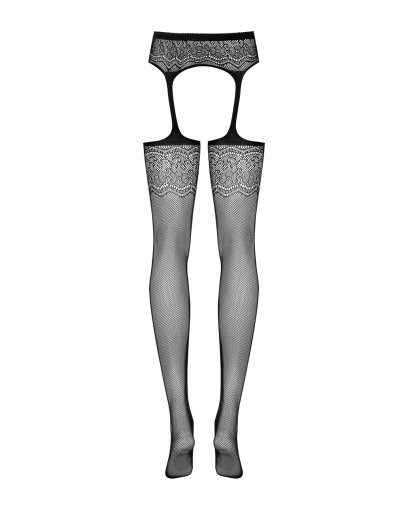 (SALE) Сітчасті панчохи-стокінги з квітковим малюнком Obsessive Garter stockings S207 S/M/L,чорні, імітація №6