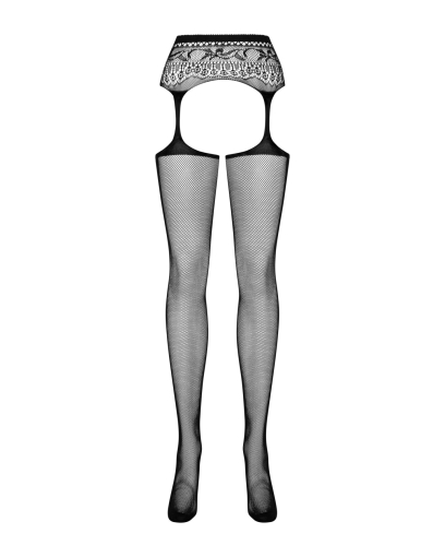 Сітчасті панчохи-стокінги з мереживним поясом Obsessive Garter stockings S307 S/M/L, чорні, імітація - фото №5