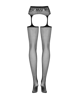 Сітчасті панчохи-стокінги з мереживним поясом Obsessive Garter stockings S307 S/M/L, чорні, імітація - - фото №6