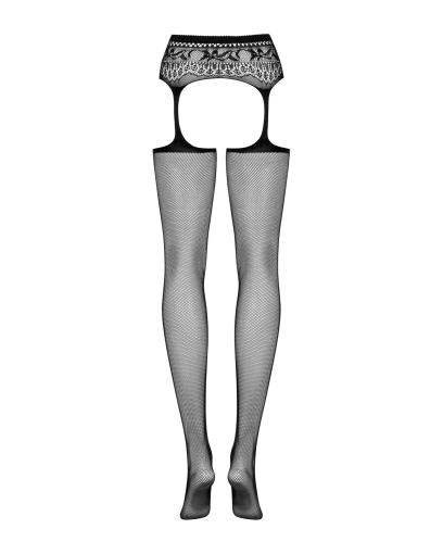 Сітчасті панчохи-стокінги з мереживним поясом Obsessive Garter stockings S307 S/M/L, чорні, імітація - фото №6