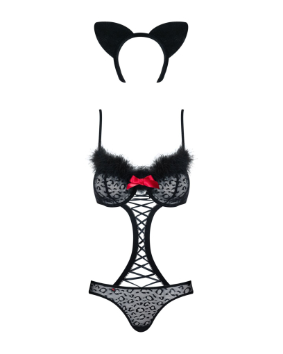 Еротичний костюм гепарду Obsessive Gepardina 3 pcs costume L/XL, чорний, хутряне оздоблення, монокін - фото №5