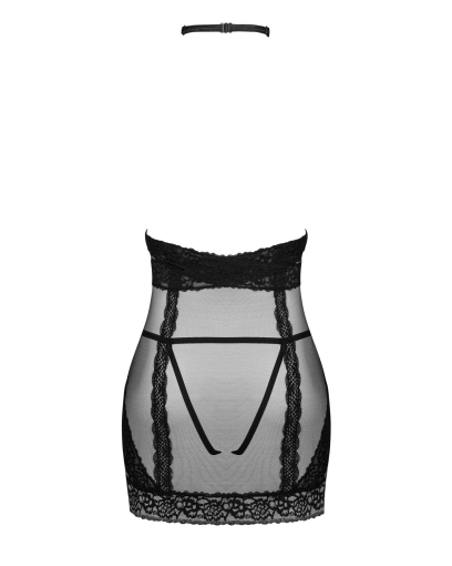 Напівпрозора сорочка з відкритими грудьми Obsessive Lacrisia chemise XS/S, чорна, з чокером - фото №6