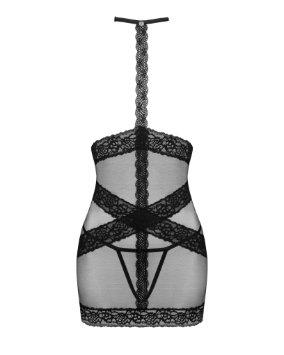 Напівпрозора сорочка з відкритими грудьми Obsessive Lacrisia chemise M/L, чорна, з чокером - фото №5