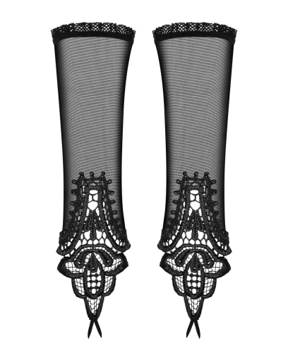 Сітчасті мітенки з мереживом Obsessive Luiza mittens One size, чорні №2