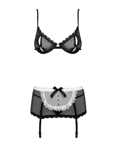 Еротичний костюм покоївки Obsessive Maidme set 5pcs S/M, бюстгальтер, пояс з фартухом, панчохи, стрі - фото №5