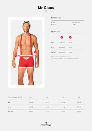 Чоловічий еротичний костюм Санта-Клауса Obsessive Mr Claus 2XL/3XL, боксери на підтяжках, шапочка з - фото №7