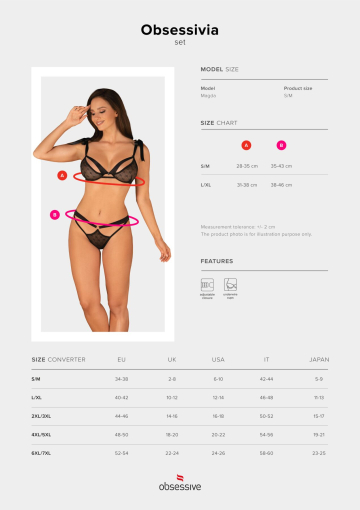 (SALE) Напівпрозорий еротичний комплект Obsessive Obsessivia 2-pcs set black L/XL, бюстгальтер та трусики, - фото №7