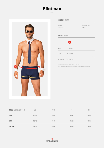 Еротичний костюм пілота Obsessive Pilotman set S/M, боксери, манжети, комір з краваткою, окуляри - фото №7