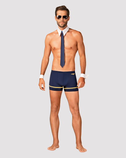 Еротичний костюм пілота Obsessive Pilotman set 2XL/3XL, боксери, манжети, комір з краваткою, окуляри - фото №3