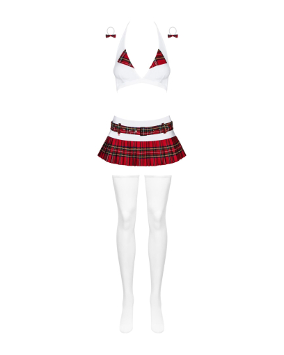 Еротичний костюм школярки з мініспідницею Obsessive Schooly 5pcs costume S/M, біло-червоний, топ, сп - фото №5