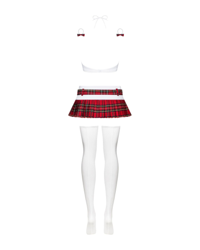 Еротичний костюм школярки з мініспідницею Obsessive Schooly 5pcs costume S/M, біло-червоний, топ, сп - фото №6