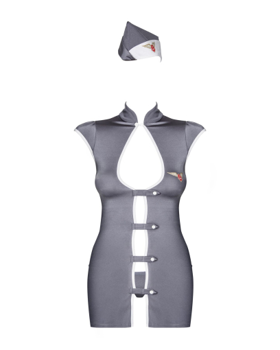 Еротичний костюм стюардеси Obsessive Stewardess 3 pcs costume grey S/M, сірий, сукня, стрінги, пілот - фото №5