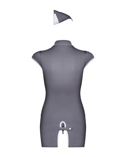 Еротичний костюм стюардеси Obsessive Stewardess 3 pcs costume grey L/XL, сірий, сукня, стрінги, піло - фото №6