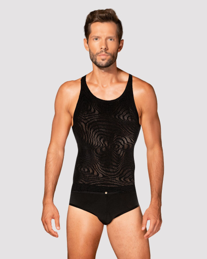 Чоловіча напівпрозора майка-борцовка з візерунком Obsessive T103 tank top S/M/L, чорна - фото