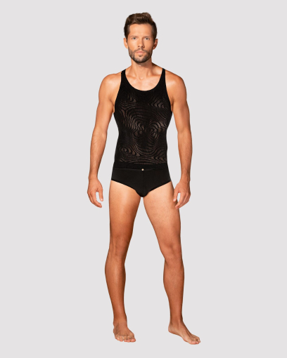 Чоловіча напівпрозора майка-борцовка з візерунком Obsessive T103 tank top S/M/L, чорна - фото №3