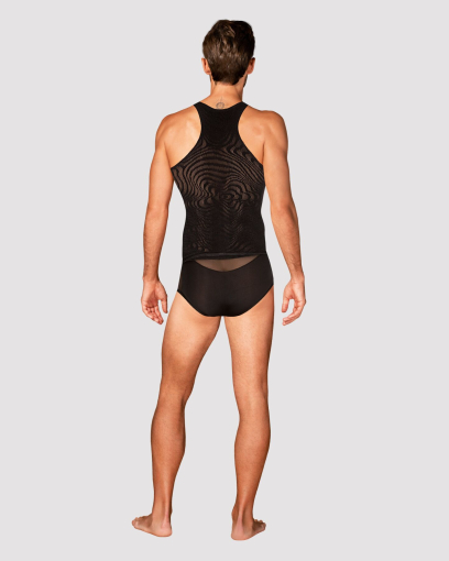 Чоловіча напівпрозора майка-борцовка з візерунком Obsessive T103 tank top S/M/L, чорна - фото №4