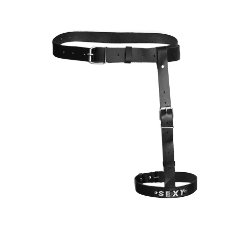 Гартер на ногу Art of Sex - Naomi з написом SEXY, натуральна шкіра, розмір XS-2XL, колір чорний - фото №3