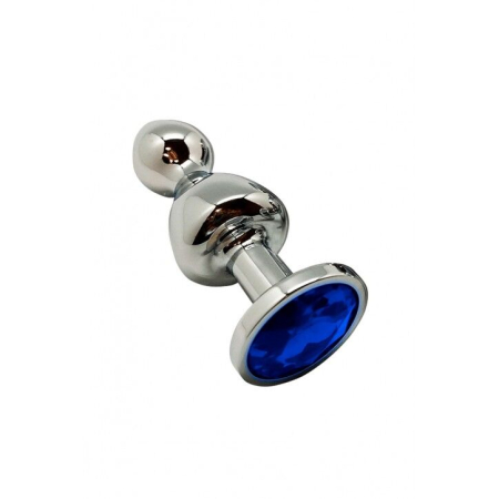 Металева анальна пробка Wooomy Lollypop Double Ball Metal Plug Blue S, діаметр 2,8см, довжина 8,5см - фото