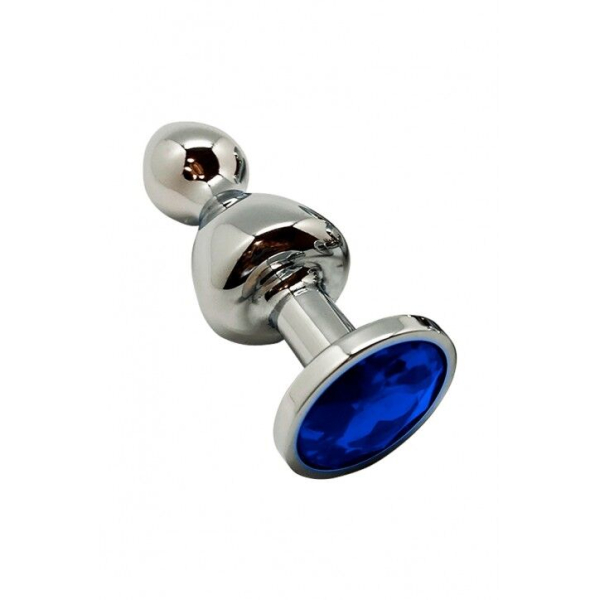 Металева анальна пробка Wooomy Lollypop Double Ball Metal Plug Blue M діаметр 3,1 см, довжина 9,4 см 