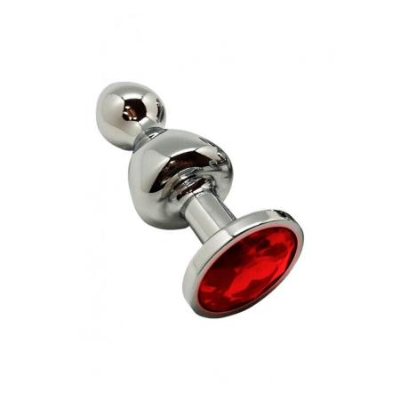 Металева анальна пробка Wooomy Lollypop Double Ball Metal Plug Red M, діаметр 3,1 см, довжина 9,4 см - фото