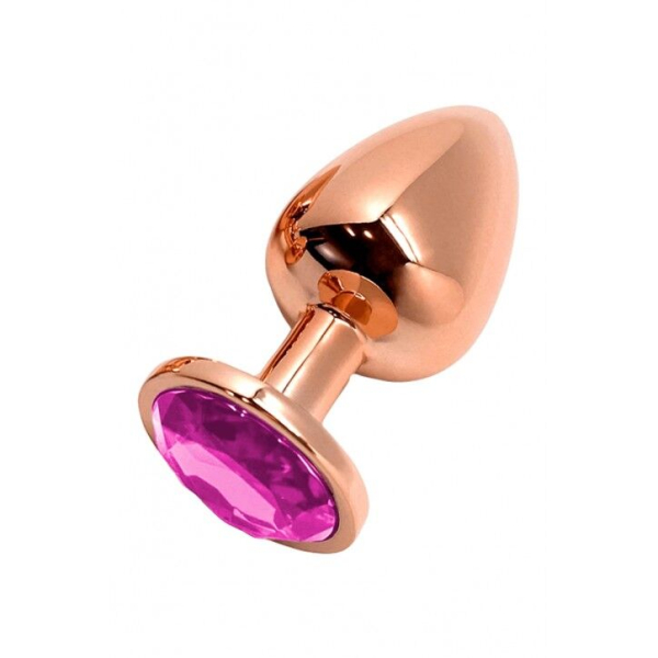 Металева анальна пробка Wooomy Tralalo Rose Gold Metal Plug Magenta L, діаметр 4 см, довжина 9 см - фото