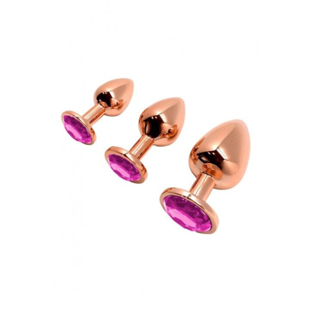 Металева анальна пробка Wooomy Tralalo Rose Gold Metal Plug Magenta S, діаметр 2,8 см, довжина 7 см - фото №4