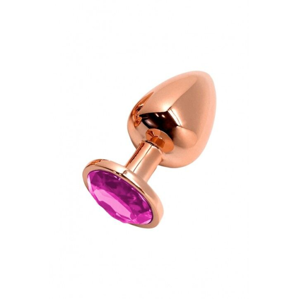Металева анальна пробка Wooomy Tralalo Rose Gold Metal Plug Magenta S, діаметр 2,8 см, довжина 7 см - фото