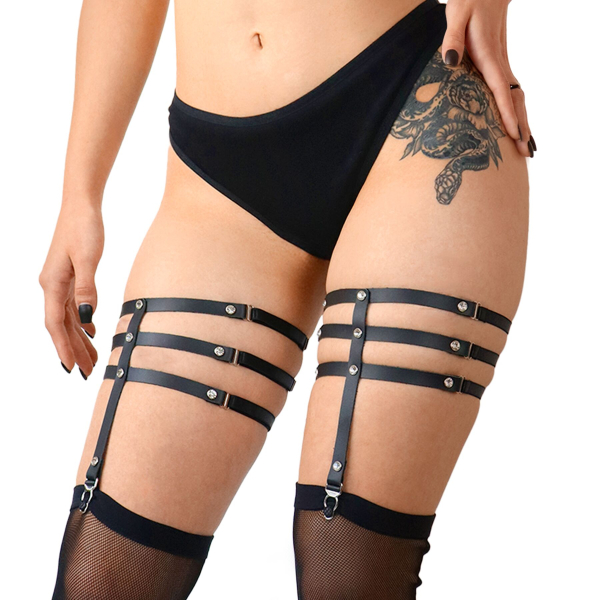 Гартери зі стразами Art of Sex - Floy, натуральна шкіра, Розмір XS - 2XL, колір Чорний 